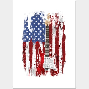 American Flag Guitar Player USA Guitarist Gift Posters and Art